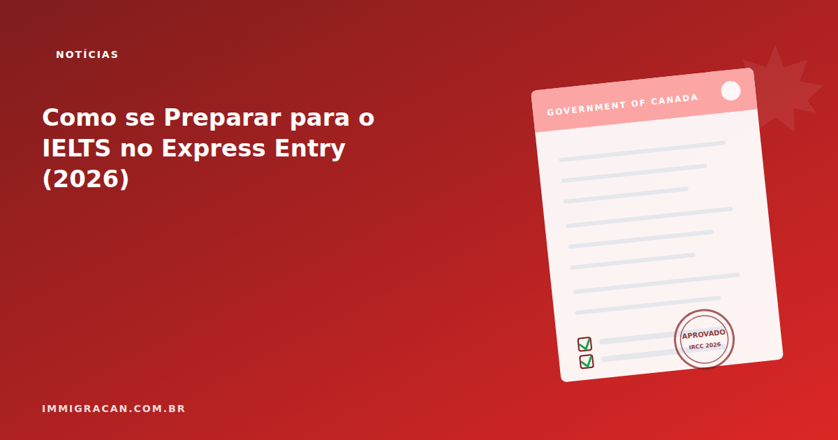 Como se Preparar para o IELTS no Express Entry (2026) Ilustração do artigo Como se Preparar para o IELTS no Express Entry (2026) — ImmigraCan, imigração canadense para brasileiros