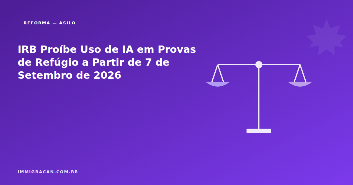 Ilustração do artigo IRB Proíbe Uso de IA em Provas de Refúgio a Partir de 7 de Setembro de 2026 — ImmigraCan, imigração canadense para brasileiros