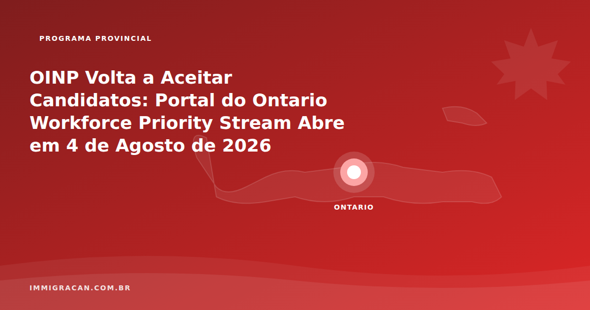 Ilustração do artigo OINP Volta a Aceitar Candidatos: Portal do Ontario Workforce Priority Stream Abre em 4 de Agosto de 2026 — ImmigraCan, imigração canadense para brasileiros