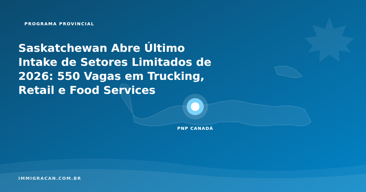 Ilustração do artigo Saskatchewan Abre Último Intake de Setores Limitados de 2026: 550 Vagas em Trucking, Retail e Food Services — ImmigraCan, imigração canadense para brasileiros
